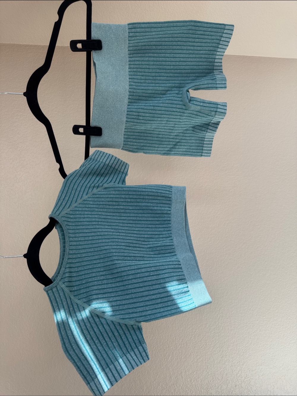 Light Teal Ribbed Knit Crop Top and Shorts Set
